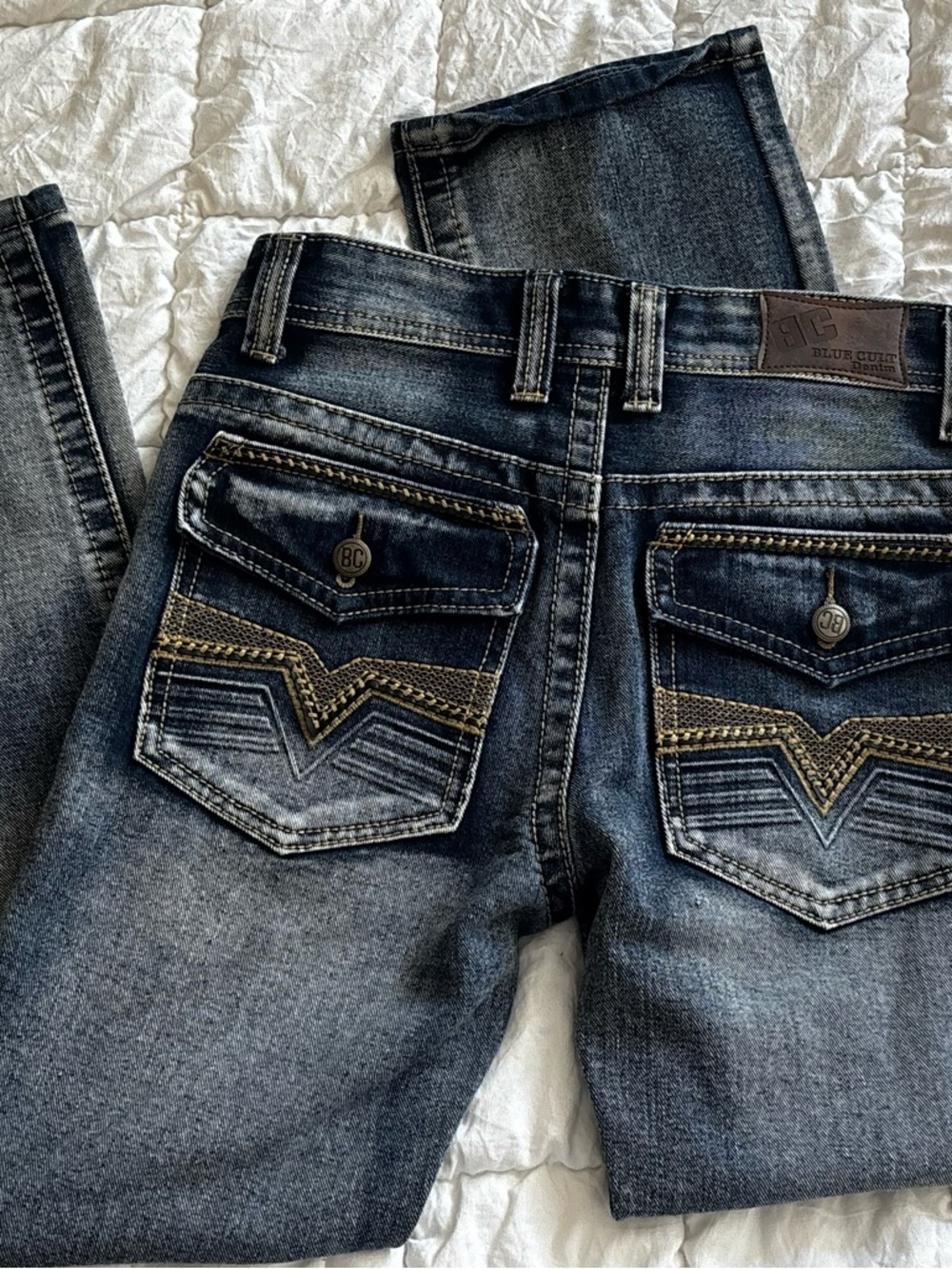 Kids BlueCult Distressed Dark Blue Jeans Heavy Stitching  Size 12 Boys